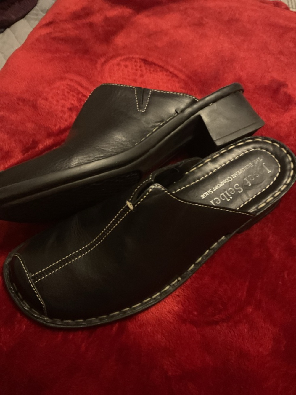 Josef Seibel Women’s Black Leather Slip-On Mules Size 7.5 Retail $175 Worn Once - Picture 4 of 5